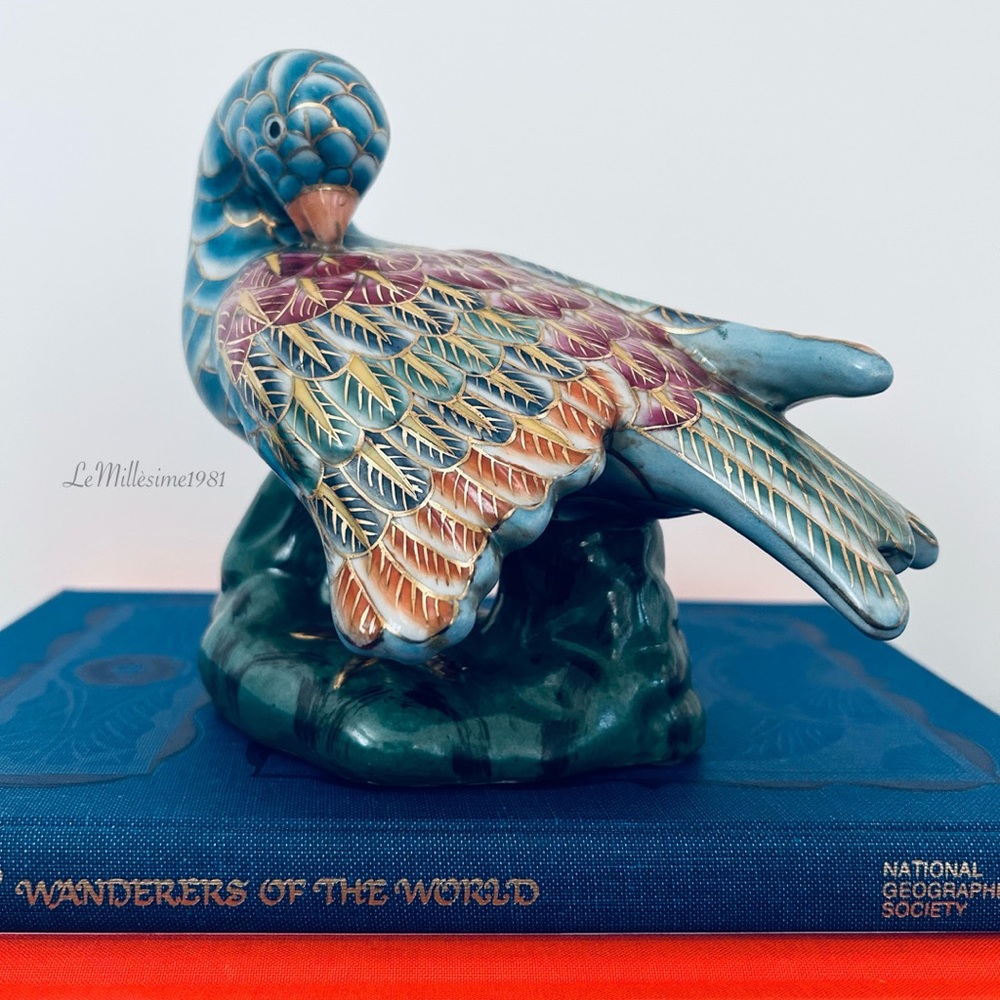 Vintage Chinoiserie Bird Sculpture Figure Handpainted